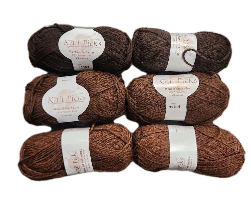 Knit Picks Wool of the Andes Yarn Lot 6 Skeins Worsted Coffee Tone
